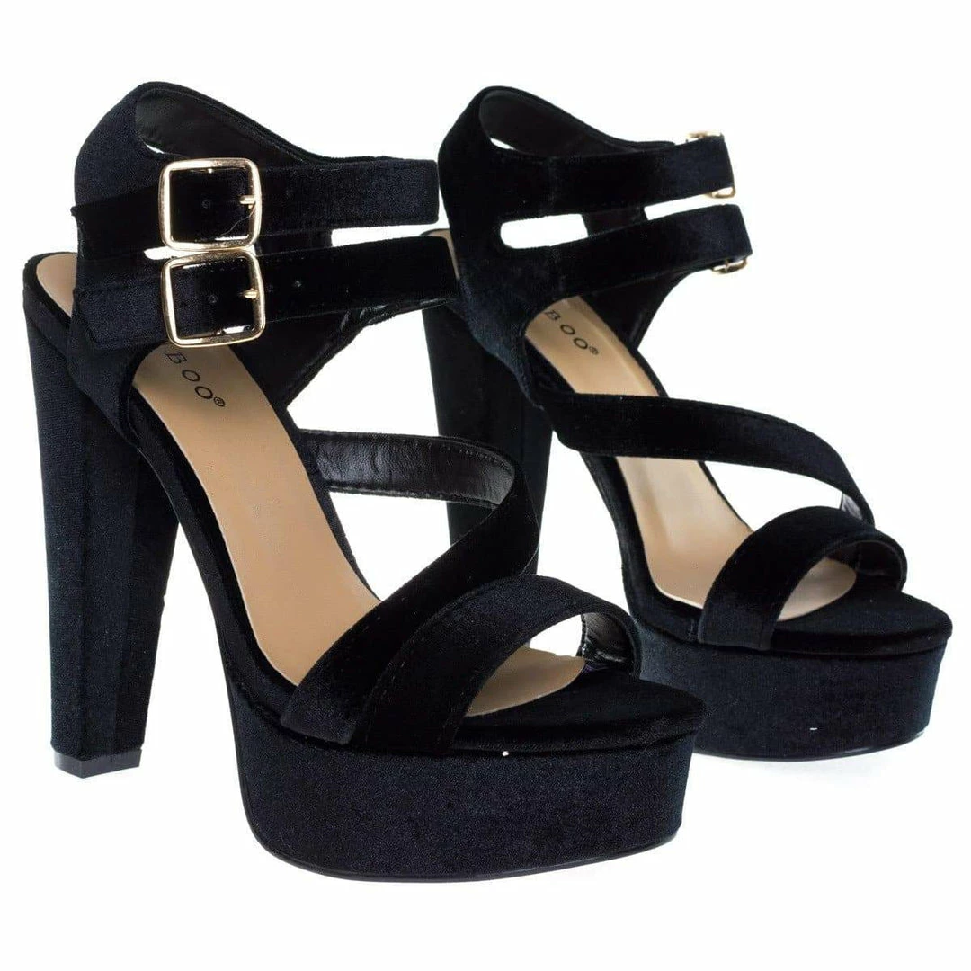 Clarice42S By Bamboo, Chunky Block Heel Sandal, Retro Open Toe Double Strap Shoes