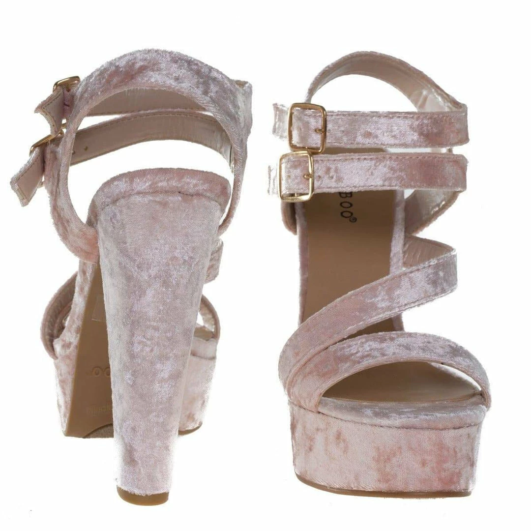 Clarice42S By Bamboo, Chunky Block Heel Sandal, Retro Open Toe Double Strap Shoes