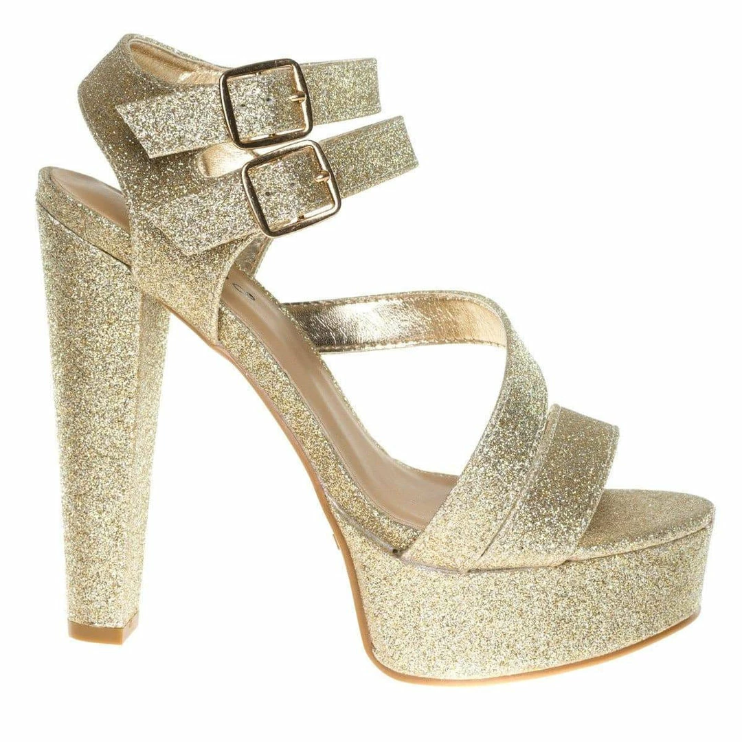 Clarice42S By Bamboo, Chunky Block Heel Sandal, Retro Open Toe Double Strap Shoes