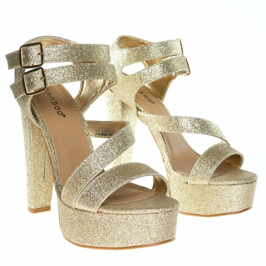 Clarice42S By Bamboo, Chunky Block Heel Sandal, Retro Open Toe Double Strap Shoes