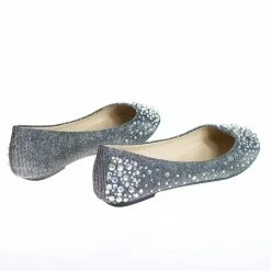 Clore10 By Bamboo, Women's Round Toe Ballet Flats With Iridescent Rhinestone Studs On Glitter Vamp New