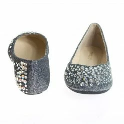 Clore10 By Bamboo, Women's Round Toe Ballet Flats With Iridescent Rhinestone Studs On Glitter Vamp New