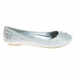 Clore10 By Bamboo, Women's Round Toe Ballet Flats With Iridescent Rhinestone Studs On Glitter Vamp New