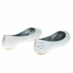 Clore10 By Bamboo, Women's Round Toe Ballet Flats With Iridescent Rhinestone Studs On Glitter Vamp New