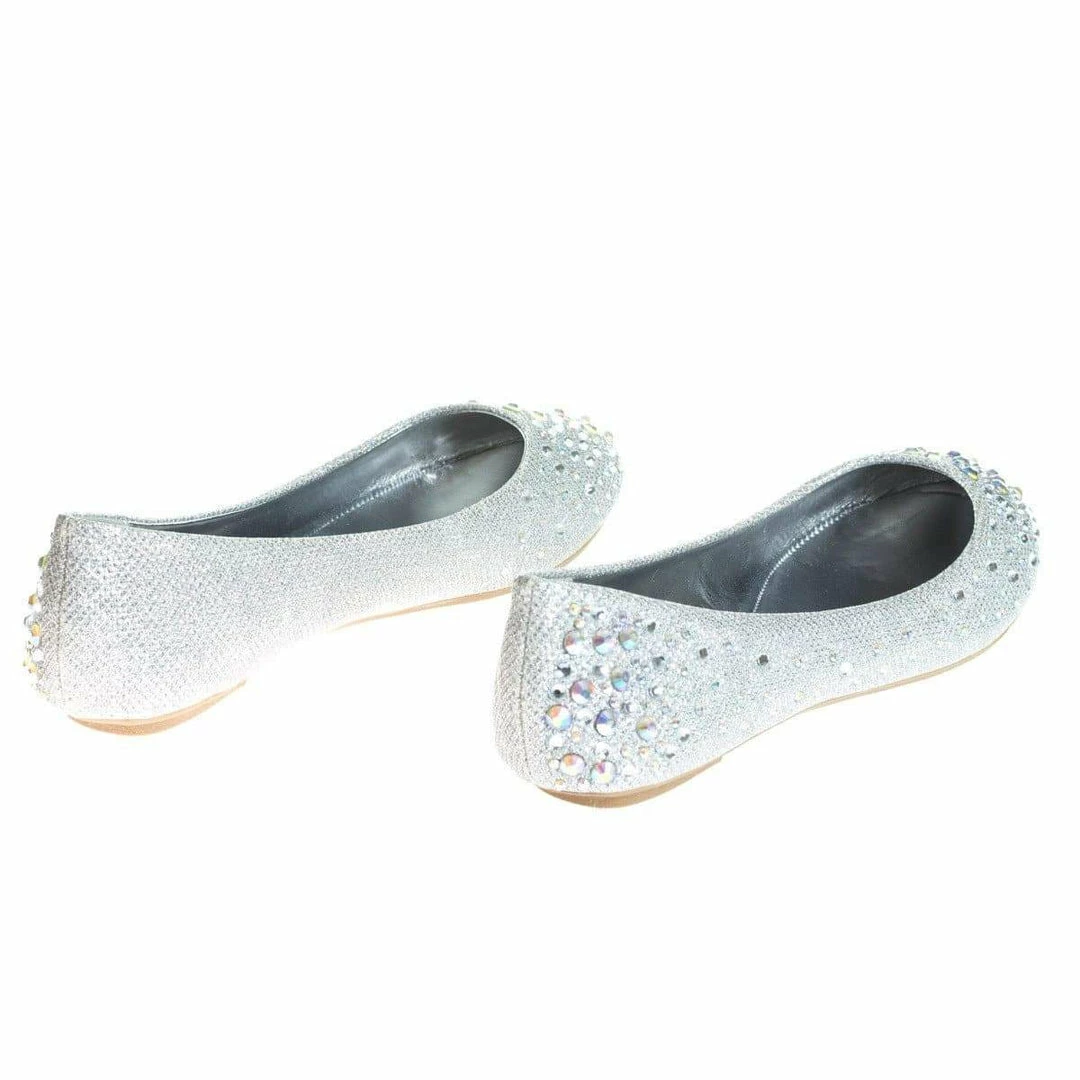 Clore10 By Bamboo, Women's Round Toe Ballet Flats With Iridescent Rhinestone Studs On Glitter Vamp New