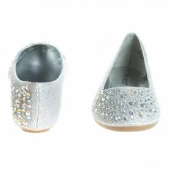 Clore10 By Bamboo, Women's Round Toe Ballet Flats With Iridescent Rhinestone Studs On Glitter Vamp New