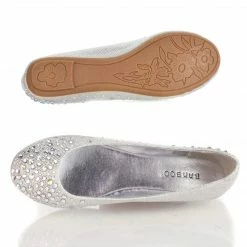 Clore10 By Bamboo, Women's Round Toe Ballet Flats With Iridescent Rhinestone Studs On Glitter Vamp New