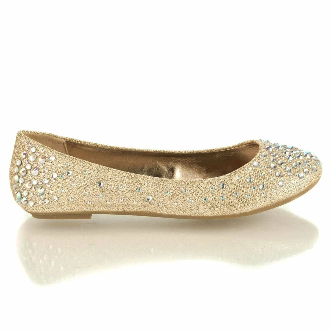 Clore10 By Bamboo, Women's Round Toe Ballet Flats With Iridescent Rhinestone Studs On Glitter Vamp New