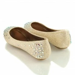 Clore10 By Bamboo, Women's Round Toe Ballet Flats With Iridescent Rhinestone Studs On Glitter Vamp New