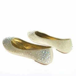 Clore10 By Bamboo, Women's Round Toe Ballet Flats With Iridescent Rhinestone Studs On Glitter Vamp New