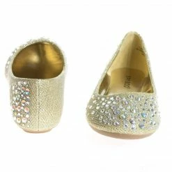 Clore10 By Bamboo, Women's Round Toe Ballet Flats With Iridescent Rhinestone Studs On Glitter Vamp New