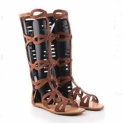 Crossing03 By Bamboo, Open Toe Mid Calf Slip On Zipper Gladiator Flat Sandal New