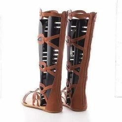 Crossing03 By Bamboo, Open Toe Mid Calf Slip On Zipper Gladiator Flat Sandal New
