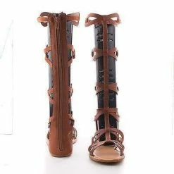 Crossing03 By Bamboo, Open Toe Mid Calf Slip On Zipper Gladiator Flat Sandal New