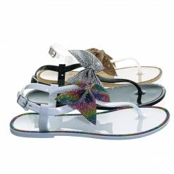 Bamboo New Crystal04 Rhinestone Jelly Thong Sandal - Womens Flat Crystal Embellished Shoes