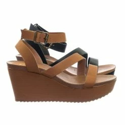 Bamboo Cuddle03 Vintage Stained Worn Out Platform Wedge Ankle Strap Open Toe Sandal New