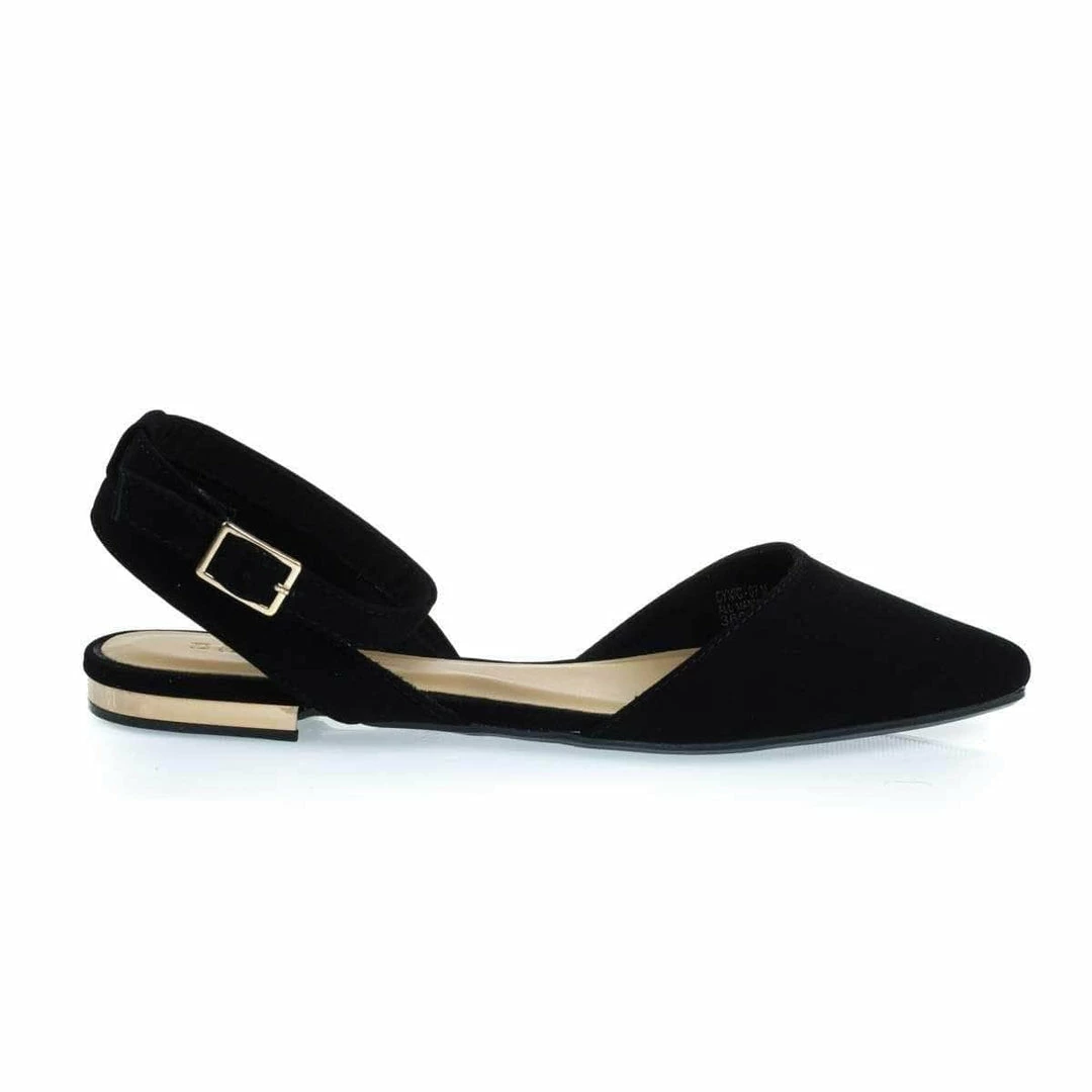 Bamboo New Cynic07 Open Back Pointed Toe Flats With Ankle Wrap & Low Metallic Block Heel