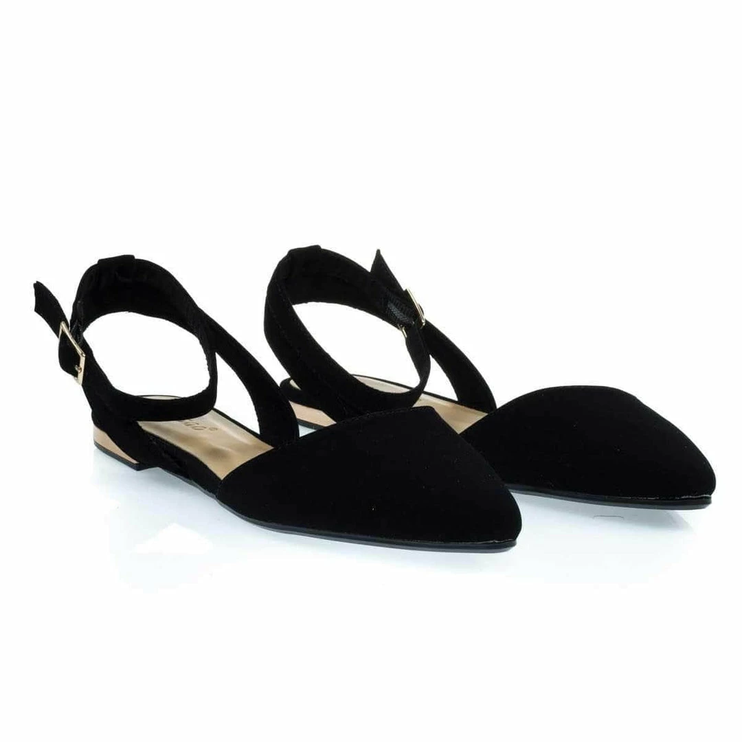 Bamboo New Cynic07 Open Back Pointed Toe Flats With Ankle Wrap & Low Metallic Block Heel