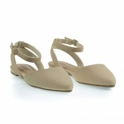 Bamboo New Cynic07 Open Back Pointed Toe Flats With Ankle Wrap & Low Metallic Block Heel