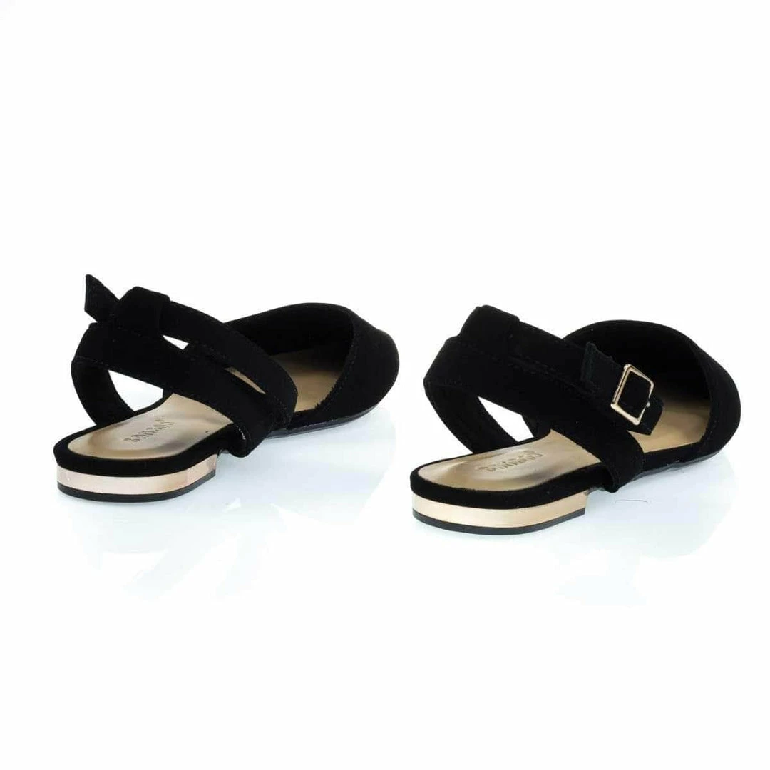 Bamboo New Cynic07 Open Back Pointed Toe Flats With Ankle Wrap & Low Metallic Block Heel