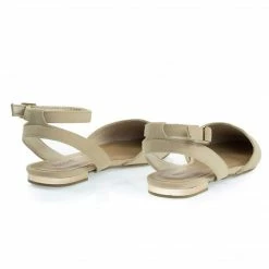 Bamboo New Cynic07 Open Back Pointed Toe Flats With Ankle Wrap & Low Metallic Block Heel
