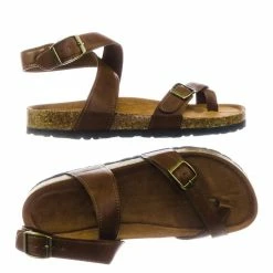 Bamboo Defeat26 Molded Cork Footbed Adjustable Ankle Wrap Strap Flat, Women Flatform