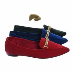 Bamboo New Diary38 Pointed Toe Loafer W Chain - Women Slip On Flats