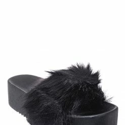 Bamboo New Donut30 Thick Platform Footbed Furry Sandal - Fluffy Tie Die EVA Slides Sandal