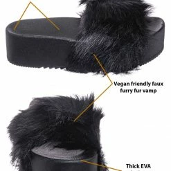 Bamboo New Donut30 Thick Platform Footbed Furry Sandal - Fluffy Tie Die EVA Slides Sandal