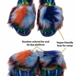 Bamboo New Donut30 Thick Platform Footbed Furry Sandal - Fluffy Tie Die EVA Slides Sandal