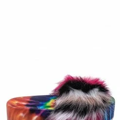 Bamboo New Donut30 Thick Platform Footbed Furry Sandal - Fluffy Tie Die EVA Slides Sandal
