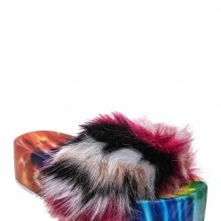 Bamboo New Donut30 Thick Platform Footbed Furry Sandal - Fluffy Tie Die EVA Slides Sandal