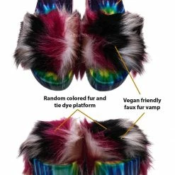 Bamboo New Donut30 Thick Platform Footbed Furry Sandal - Fluffy Tie Die EVA Slides Sandal