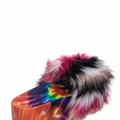 Bamboo New Donut30 Thick Platform Footbed Furry Sandal - Fluffy Tie Die EVA Slides Sandal