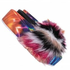 Bamboo New Donut30 Thick Platform Footbed Furry Sandal - Fluffy Tie Die EVA Slides Sandal