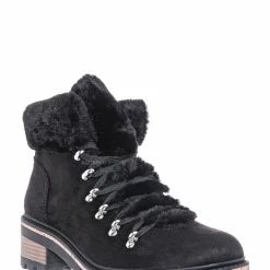 Bamboo Edison05 Shearling Military Combat Bootie -Faux Fur Collar Lace Up Lug Sole Shoe New