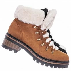 Bamboo Edison05 Shearling Military Combat Bootie -Faux Fur Collar Lace Up Lug Sole Shoe New