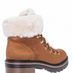 Bamboo Edison05 Shearling Military Combat Bootie -Faux Fur Collar Lace Up Lug Sole Shoe New