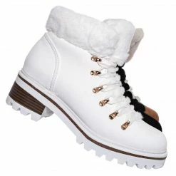 Bamboo Edison05 Shearling Military Combat Bootie -Faux Fur Collar Lace Up Lug Sole Shoe New