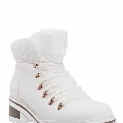 Bamboo Edison05 Shearling Military Combat Bootie -Faux Fur Collar Lace Up Lug Sole Shoe New