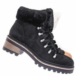 Bamboo Edison05 Shearling Military Combat Bootie -Faux Fur Collar Lace Up Lug Sole Shoe New