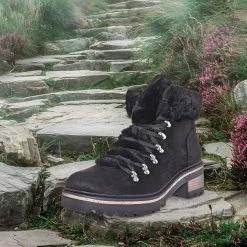 Bamboo Edison05 Shearling Military Combat Bootie -Faux Fur Collar Lace Up Lug Sole Shoe New