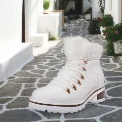 Bamboo Edison05 Shearling Military Combat Bootie -Faux Fur Collar Lace Up Lug Sole Shoe New