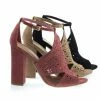 New Encounter65M By Bamboo, Block Heel Sandal Stencil Laser Cutout Perforated Design
