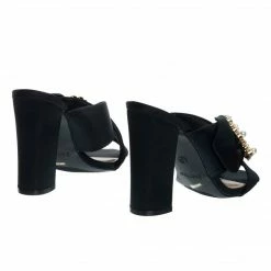 Bamboo Encounter92 Satin Baroque Block Heel Mule Sandal W Embellished Crystal & Pearl New