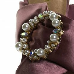 Bamboo Encounter92 Satin Baroque Block Heel Mule Sandal W Embellished Crystal & Pearl New