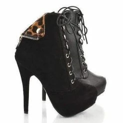 Ericka62 By Bamboo, High Stiletto Heel Lace Up Ankle Bootie W Folded Ankle Cuff New