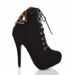 Ericka62 By Bamboo, High Stiletto Heel Lace Up Ankle Bootie W Folded Ankle Cuff New
