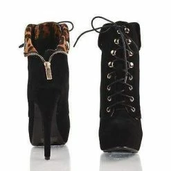 Ericka62 By Bamboo, High Stiletto Heel Lace Up Ankle Bootie W Folded Ankle Cuff New