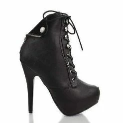 Ericka62 By Bamboo, High Stiletto Heel Lace Up Ankle Bootie W Folded Ankle Cuff New